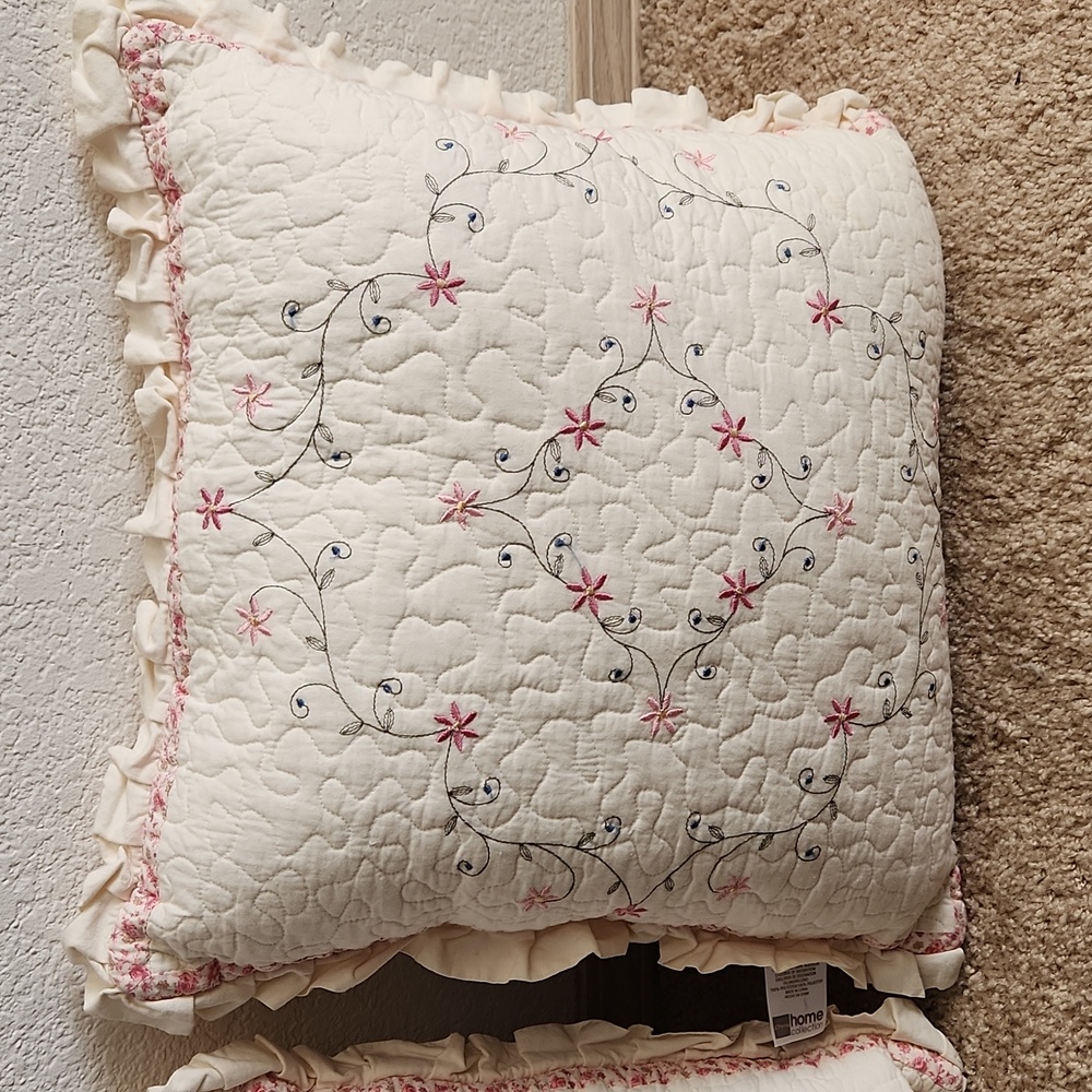 2 Quilt embroidery pillows like new cottage-core-esque